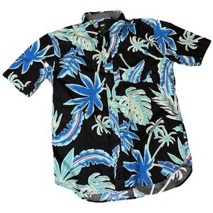Vans Men's XL Black Tropical Hawaiian Shirt Short Sleeve Button-Up Palm Leaves
